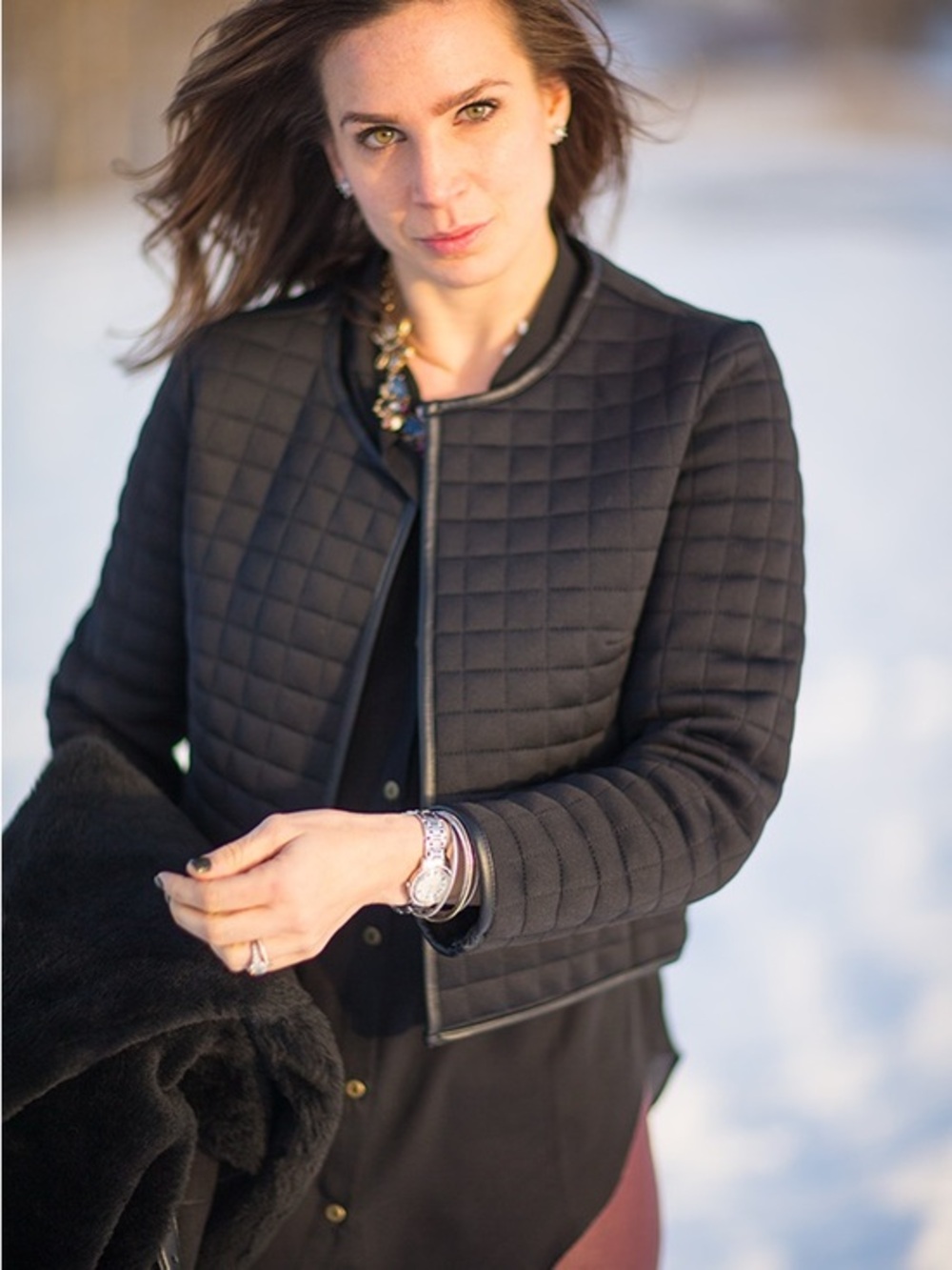 Club Monaco Open Front Quilted Cropped Jacket